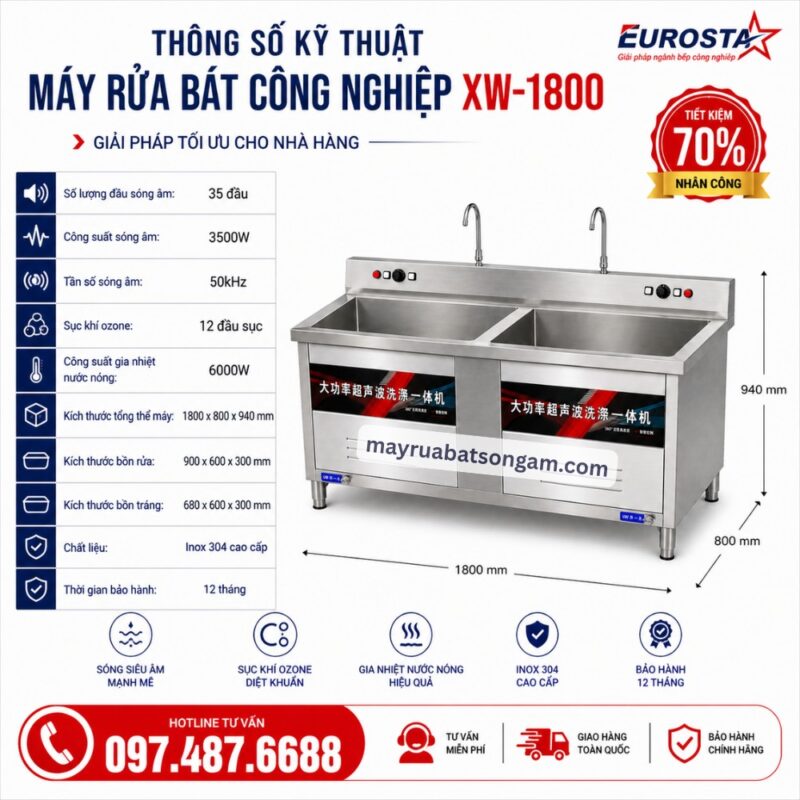 Máy Rửa Bát Công Nghiệp Sóng Âm 1m8 XW 1800